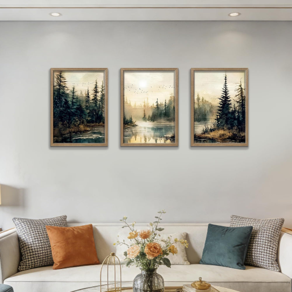3Pcs Framed Wall Art Forest Landscape Canvas Poster Nature Painting Wall Deco...