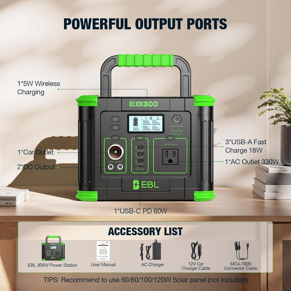 Portable Power Station 330W, 288.6Wh Solar Generator for Outdoor Home