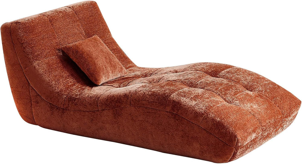 Chaise Lounge Chair with Curved Back, Modern Upholstered Recliner Sofa, Tufte...