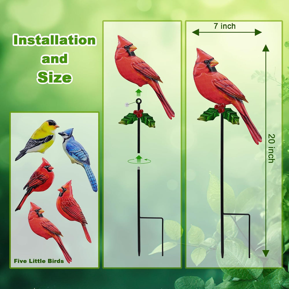 5 Pack Metal Bird Garden Stakes 20in Rustproof Yard Art Outdoor Decor