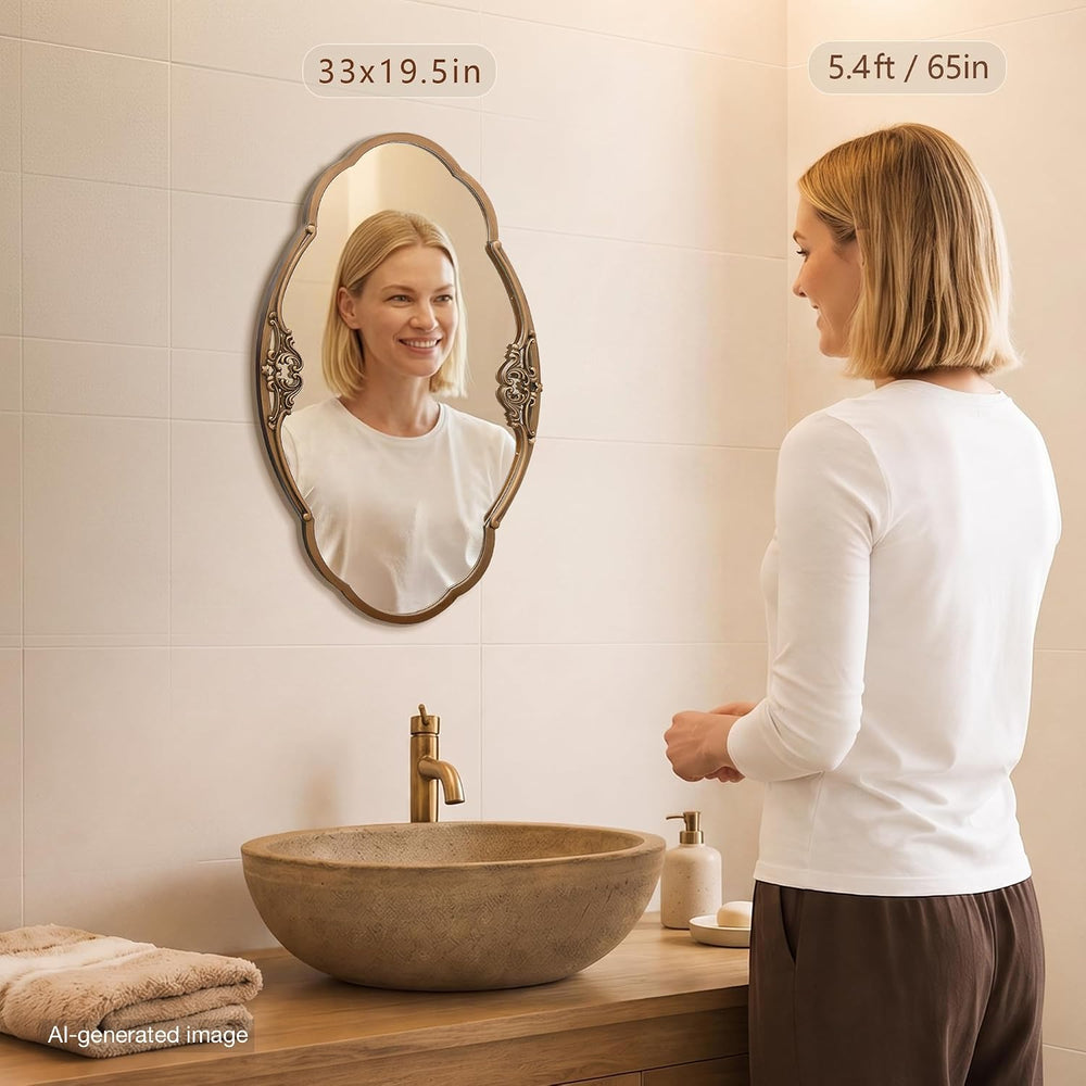 Besdomus Vintage Gold Wall Mirror: 33"x19.5" Medium Antique Oval Mi...