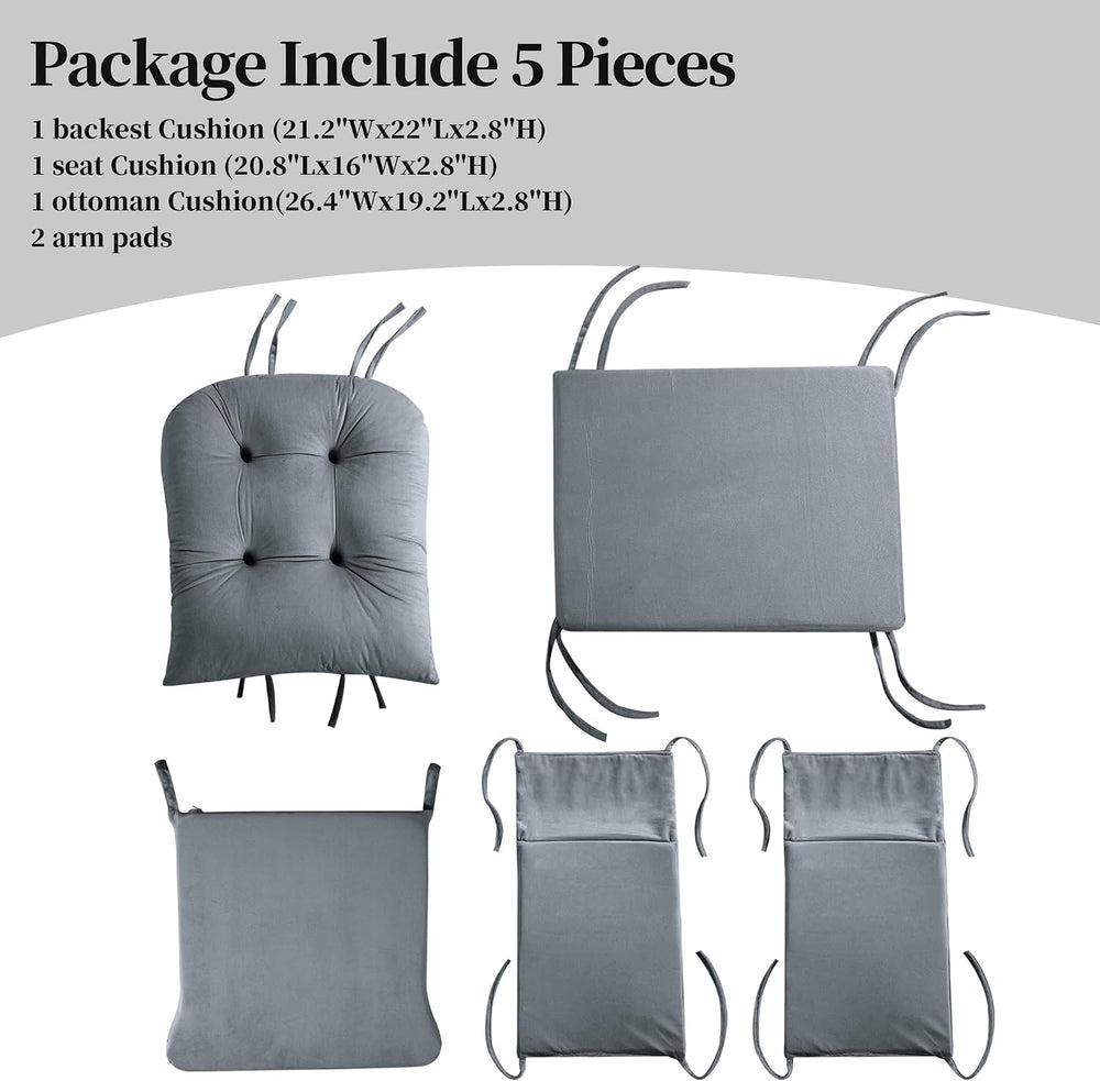 HOMBYS Glider Rocker Replacement Cushions 5 PCS with Storage Side Pocket, Vel...