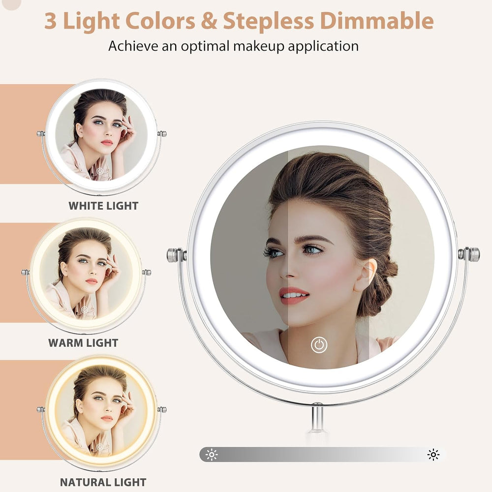 8" Tall Lighted 1X/10X Magnifying Makeup Mirror, Adjustable Height