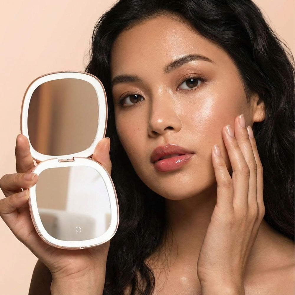 Fancii Mila 2 Compact Makeup Mirror with LED Light, Rechargeable, 10x /1x Mag...