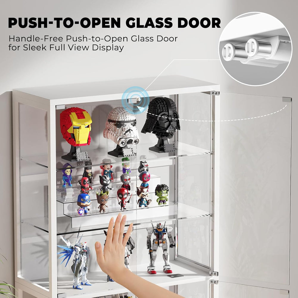 71.2" 6-Tier Display Cabinet with Glass Doors for Collectibles, White
