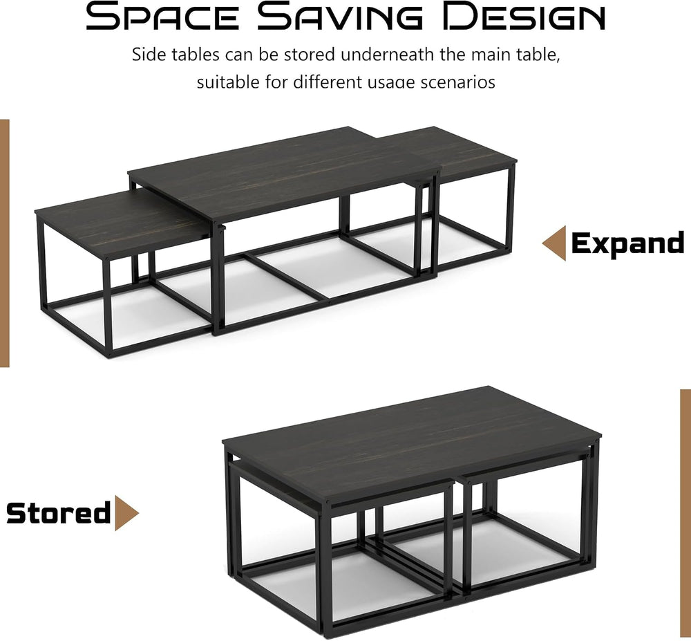 Nesting Coffee Tables,3 Piece Living Room Coffee Table,Industrial Rectangular...