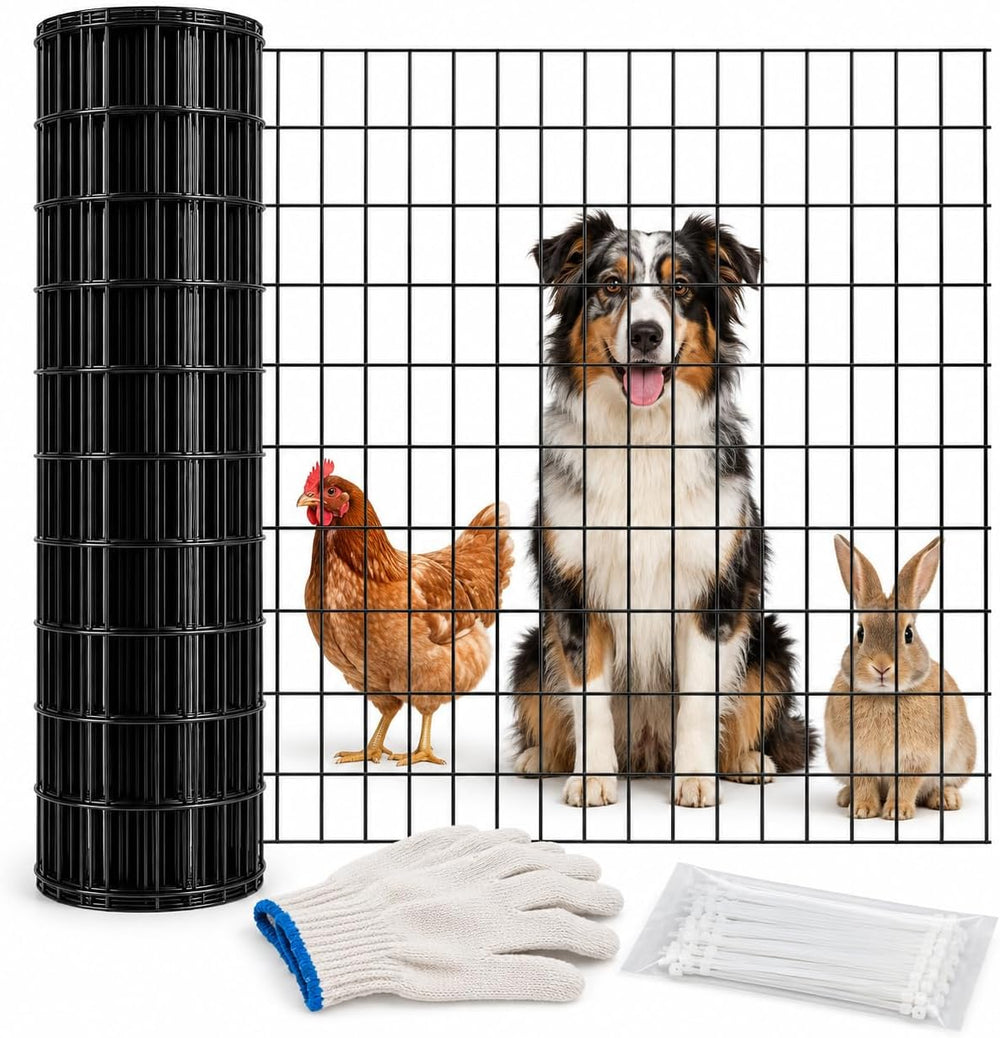 Black Welded Wire Fence, 24 in x 50 ft, 2 x 3 Inch Mesh, 16 Gauge PVC Coated ...