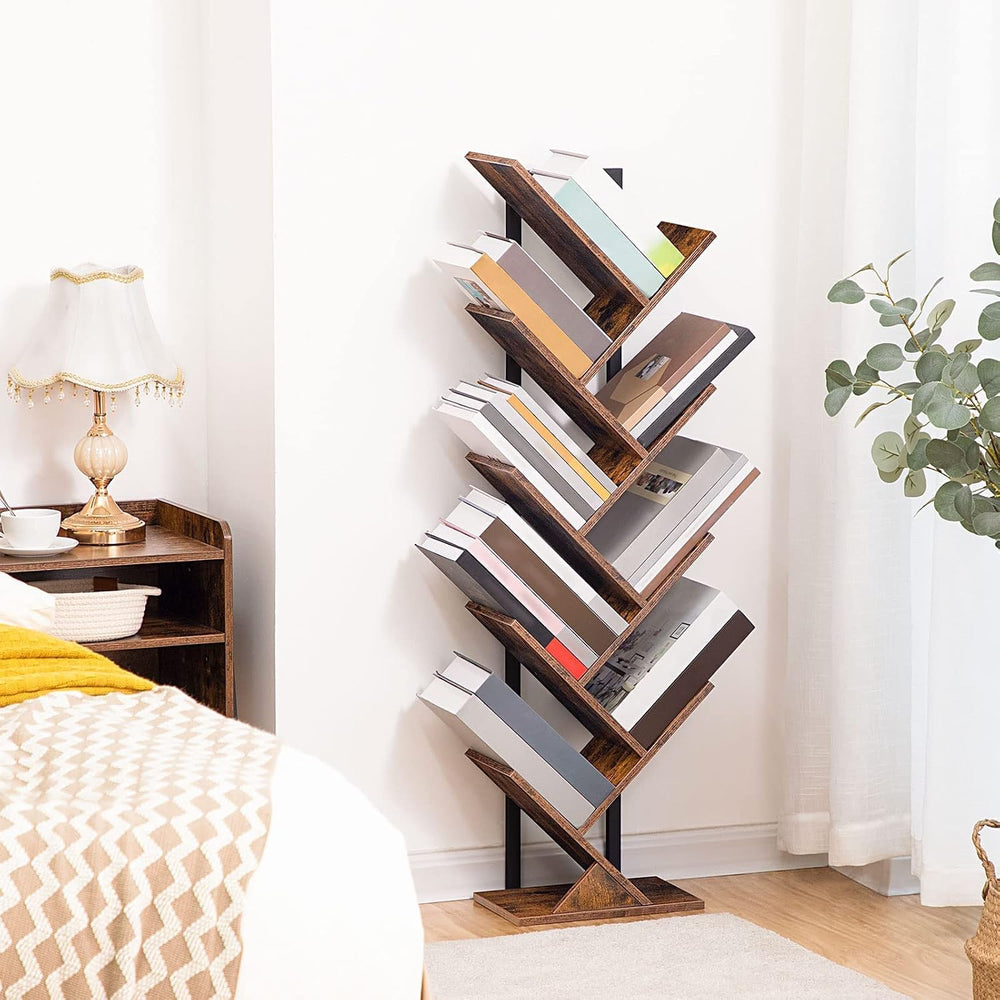 HOOBRO Tree Bookshelf, 9-Tier Bookcase Wooden Shelves, Floor Standing Storage...