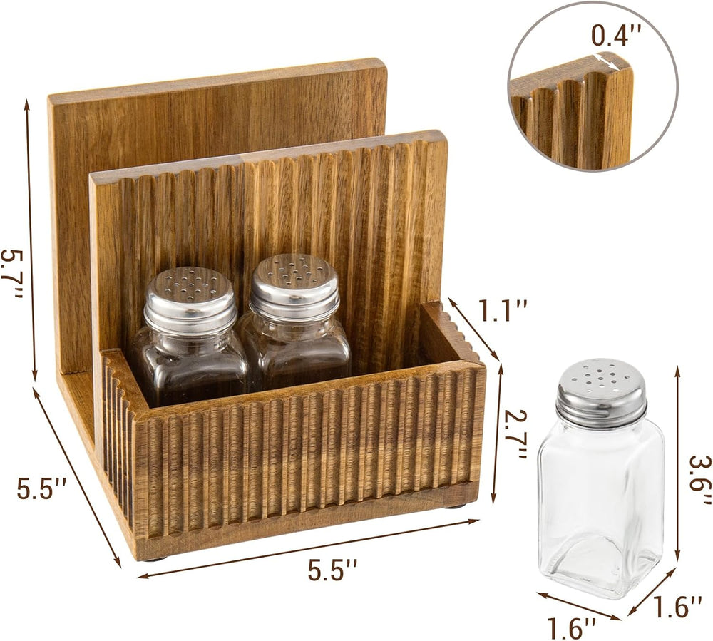 MyGift 4-Piece Fluted Acacia Wood Dining Table Organizer Set – Napkin Holder,...
