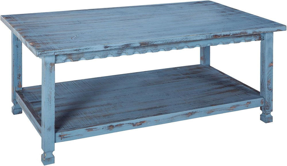 Alaterre Country Cottage Solid Wood Coffee Table, Blue Antique, 42 Inch