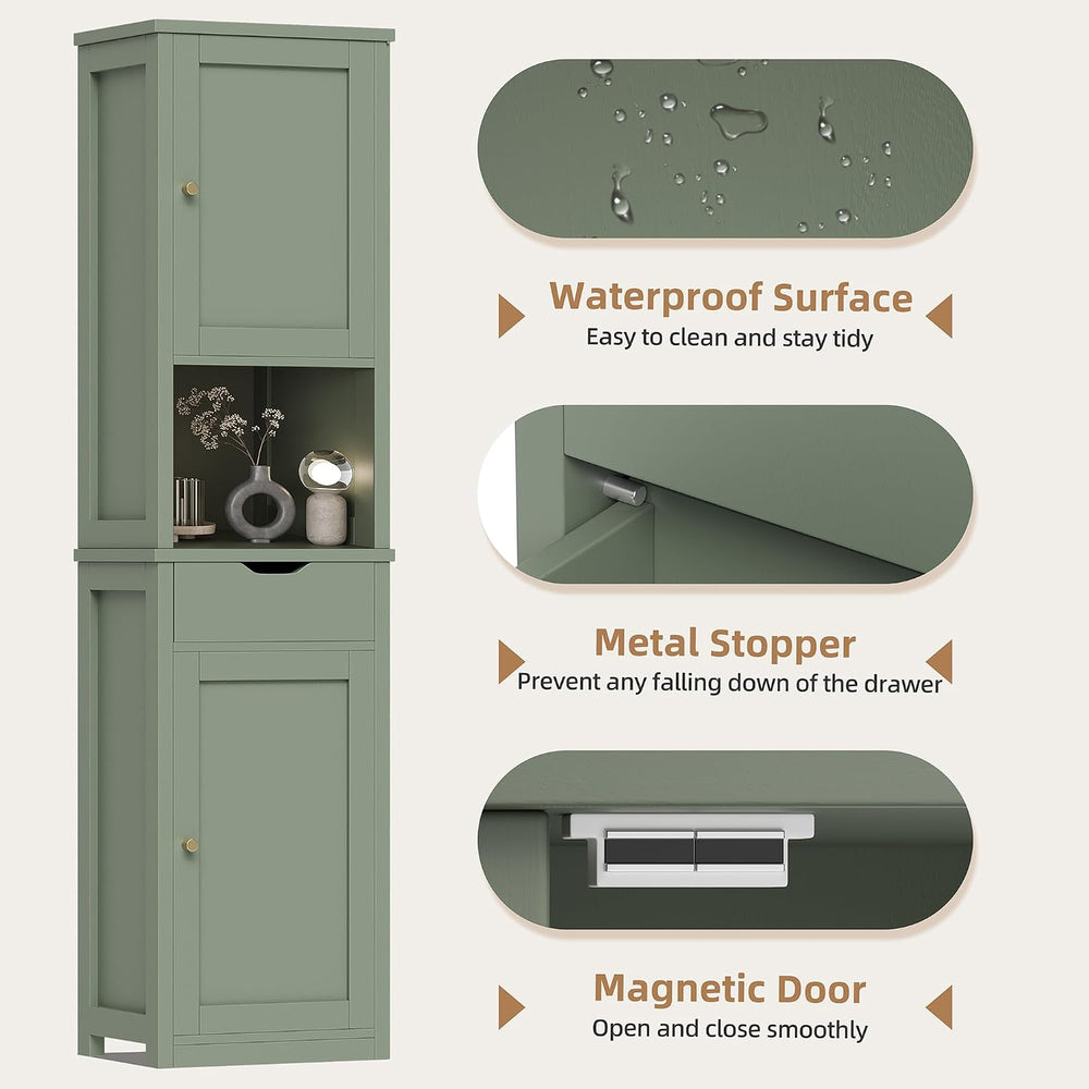Shintenchi Tall Bathroom Storage Cabinet, Narrow Slim Cabinet, Green