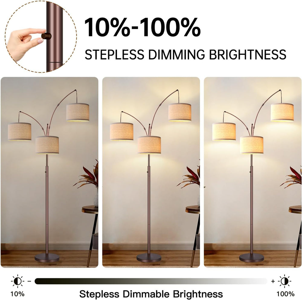Dimmable Floor Lamp, 3 Lights Brown Arc Floor Lamp, Modern Tall Standing Tree...