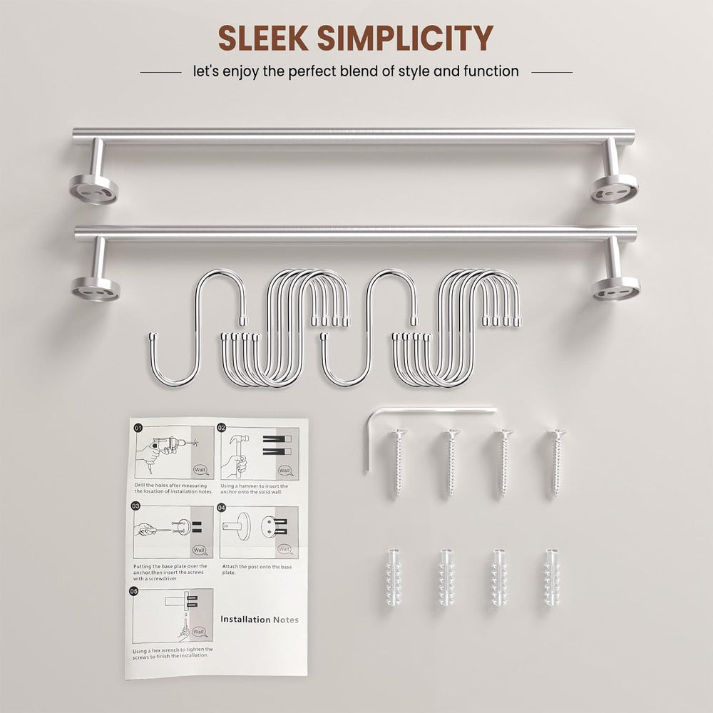 2 Pieces Brushed Nickel Towel Racks for Bathroom, with 10 PCS Hooks, 24'&...