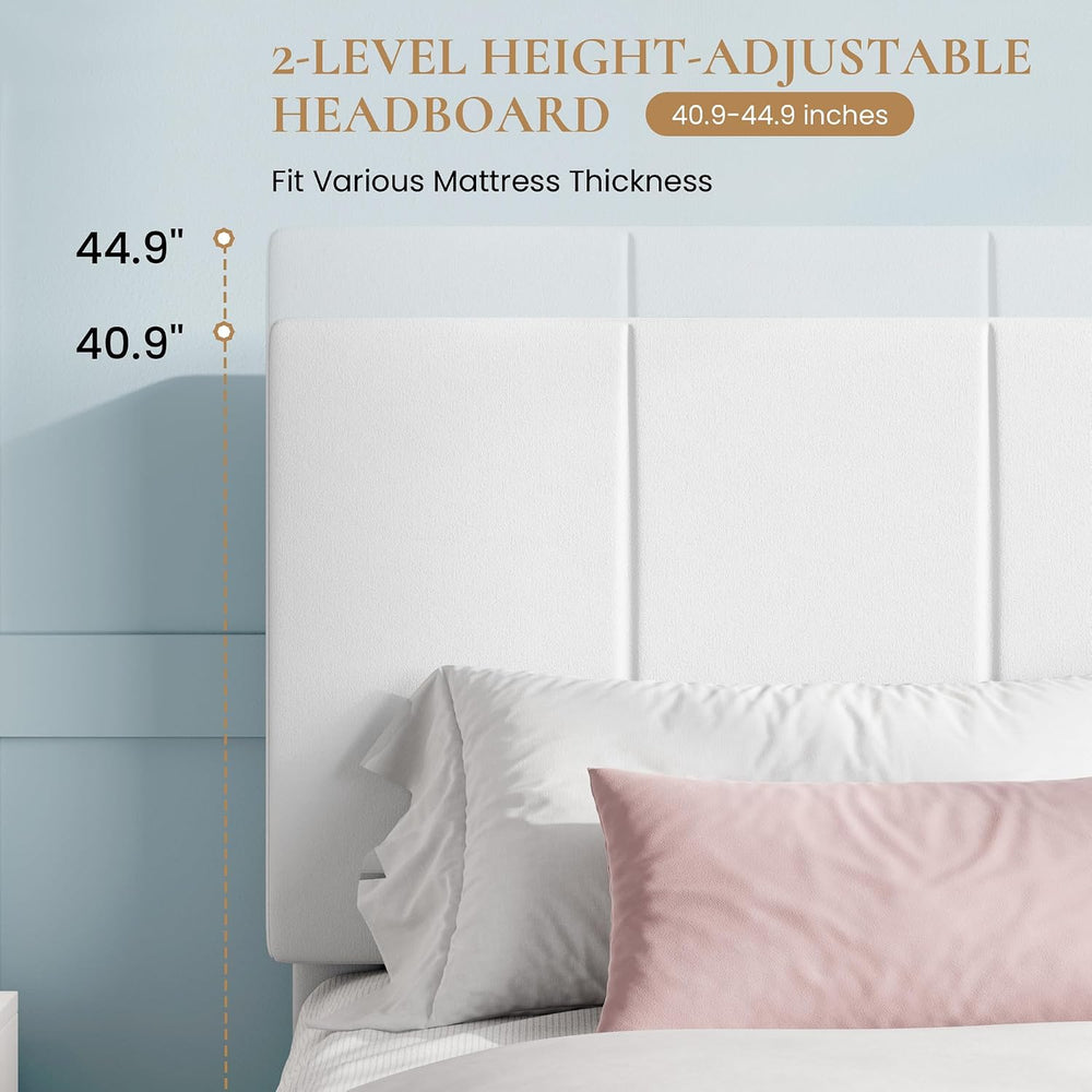 SHA CERLIN Queen Size Bed Frame, Velvet Upholstered Platform Bed, White