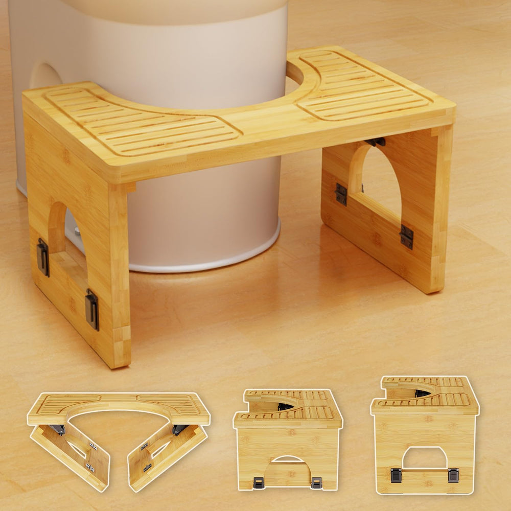 Olldide Folding Toilet Stool 7"&9" Adjustable, Bamboo Poop Stoo...