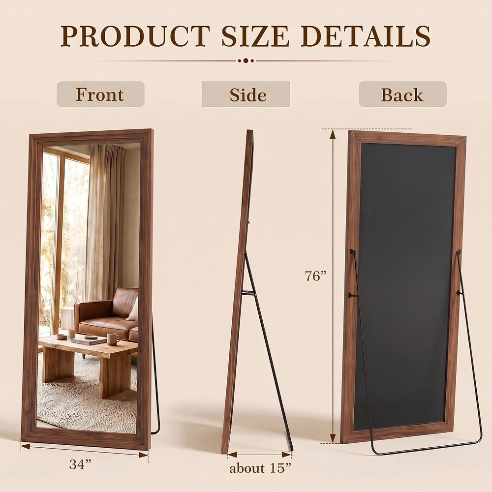 76"x34" Full Length Mirror, Large Wood Floor Mirror, Walnut