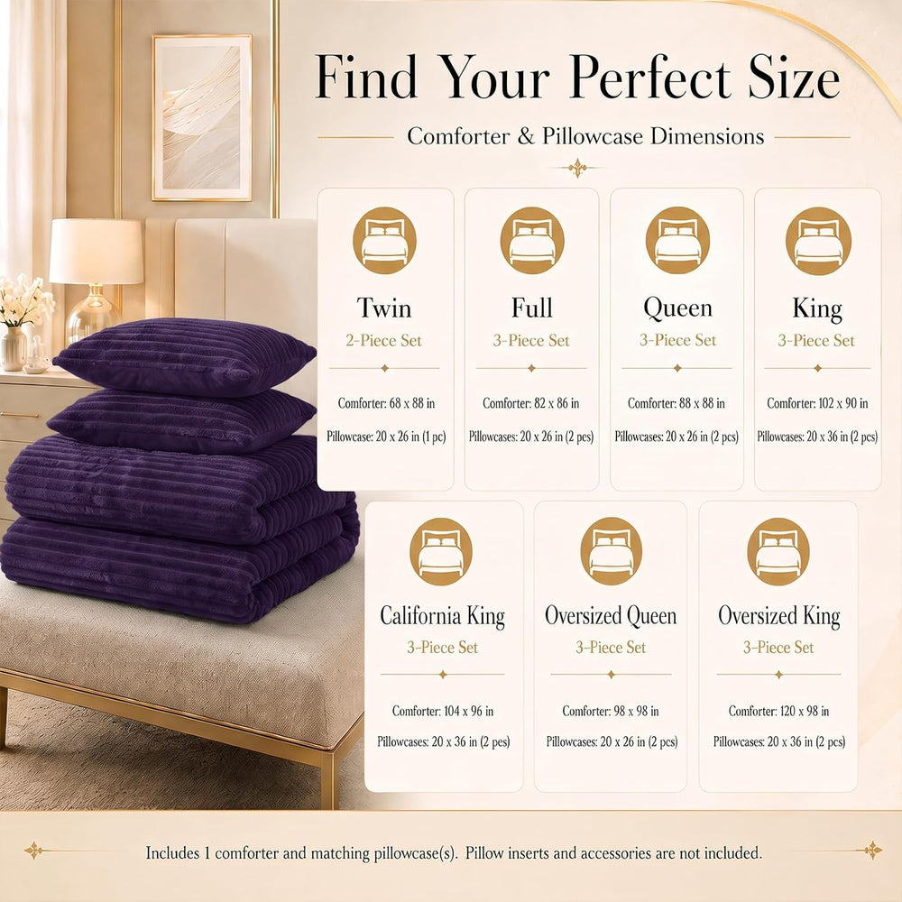 CozyLux Fleece Queen Comforter Set, 3 Piece Winter Warm Purple Bedding