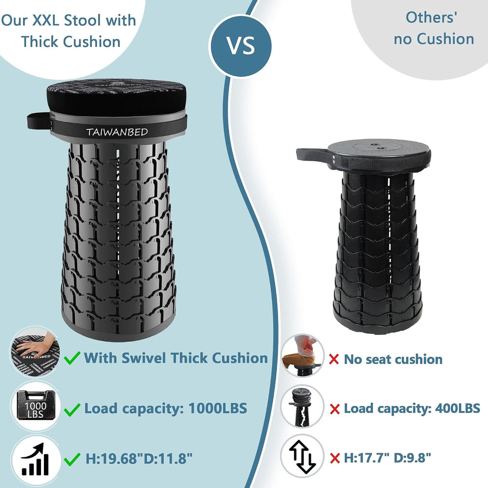 XXL 19.7" Cushioned Collapsible Stool for Adults, Folding Seat, 1000 lbs
