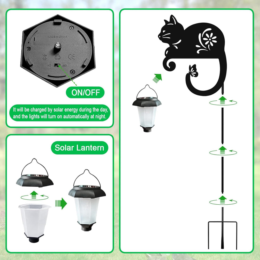 Cat Solar Lights Outdoor Garden,Black Cat Solar Lantern Yard Decor Stakes