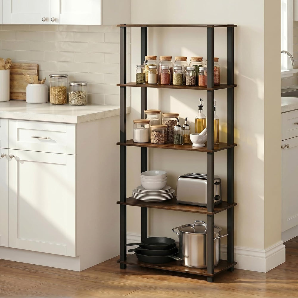 Furinno Turn-S-Tube 5-Tier Multipurpose Shelf Display Rack with Square Tubes,...
