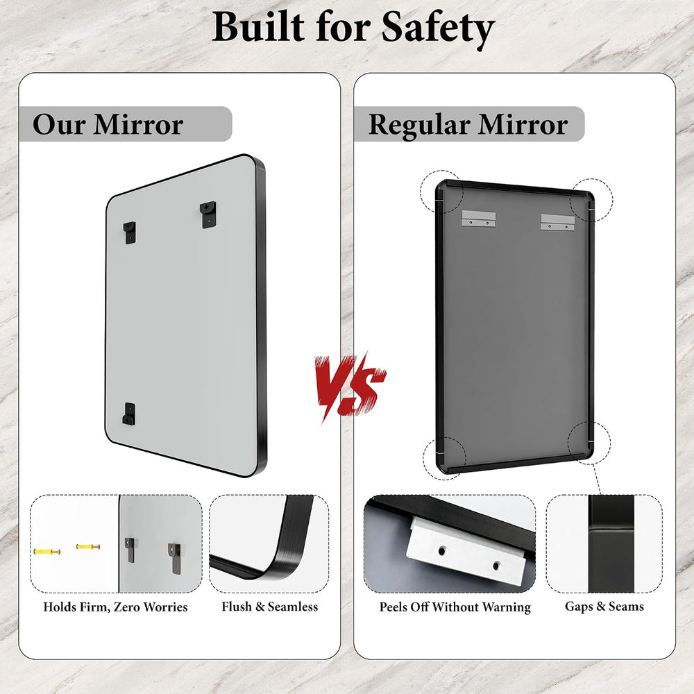 Black Metal Vanity Rounded Rectangle Bathroom Mirrors for Over Sink Wall