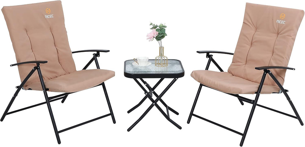 Nice C 3 Piece Patio Table & Chairs Set, Outdoor Bistro Set (Khaki)