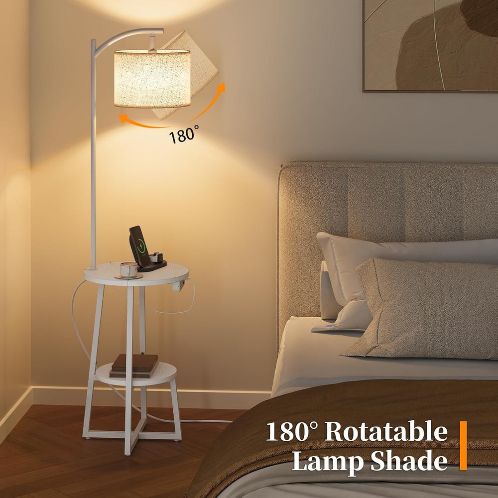 Yoobure Floor Lamp with Table - Round Night Stand with Charging Station