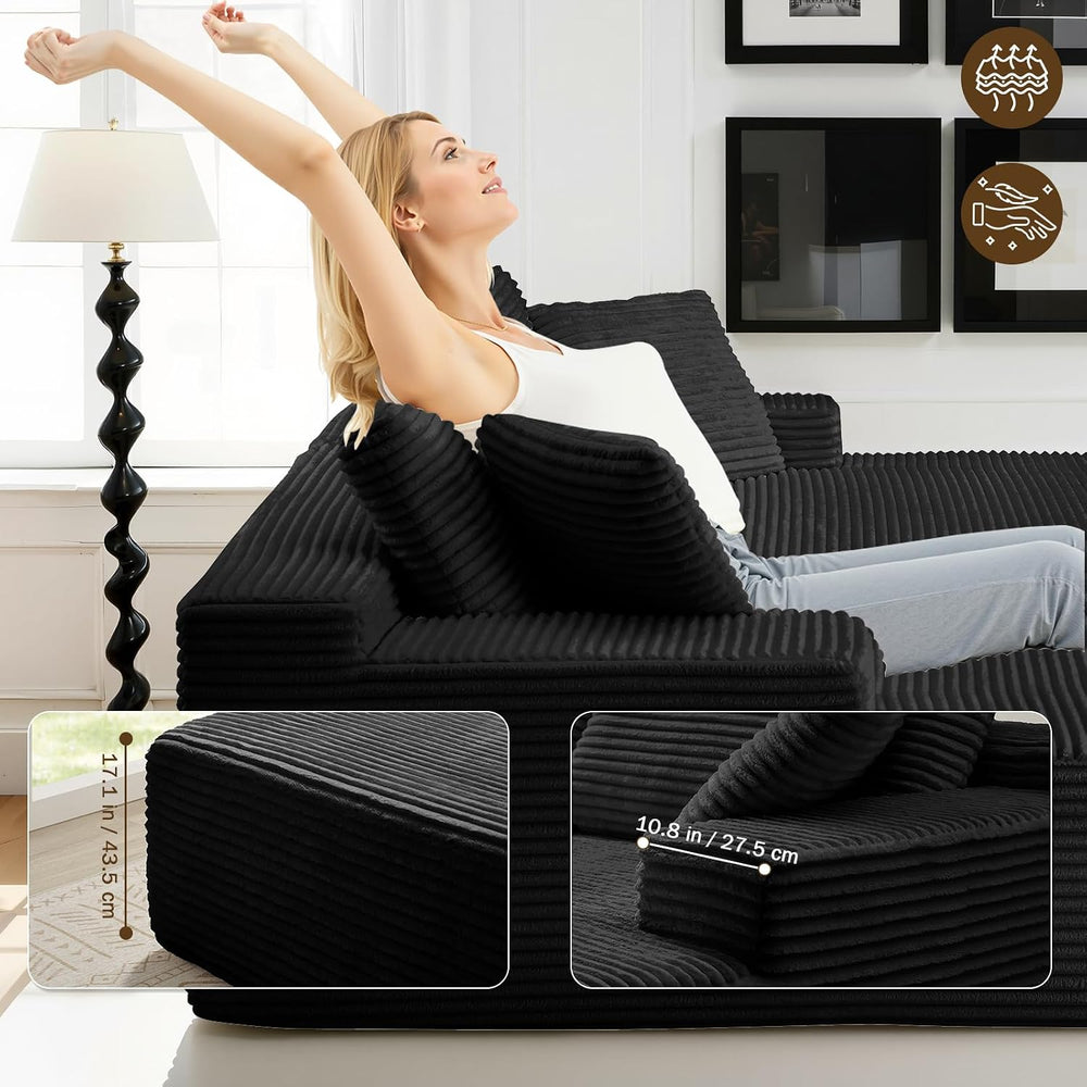 83” Oversized Double Chaise Lounge Chair Boneless Cloud Sofa Bed,Black
