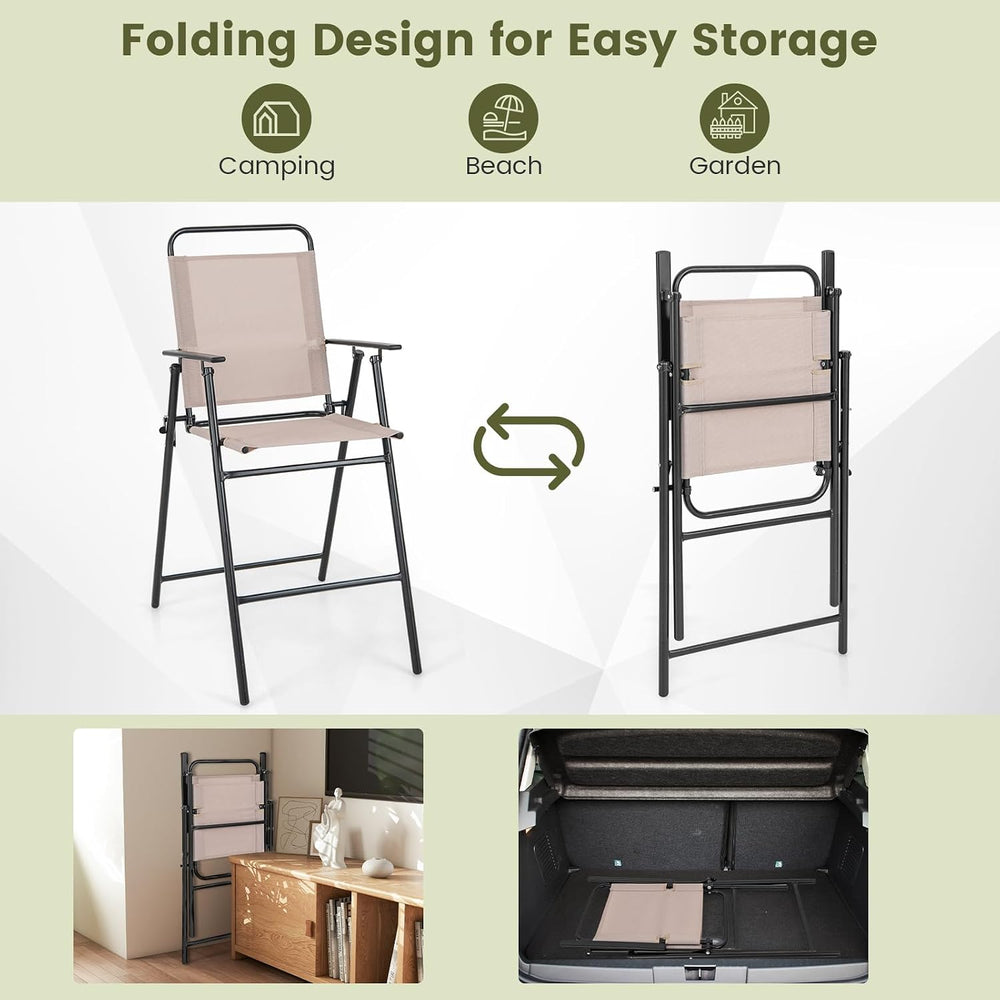 GIANTEX Outdoor Folding Bar Chair Set of 2, Counter-Height Patio Chairs with ...