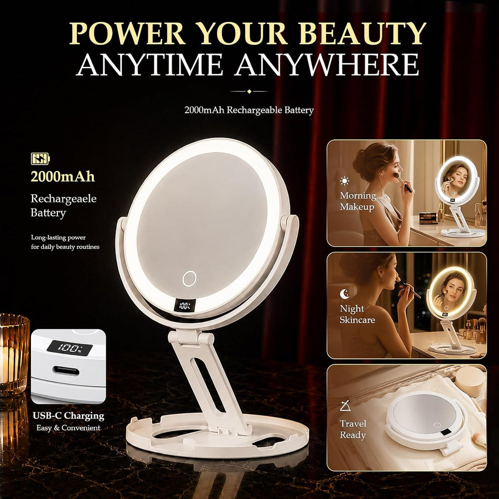 Travel Makeup Mirror with Lights, 1X/30X Double-Sided Magnifying Mirror