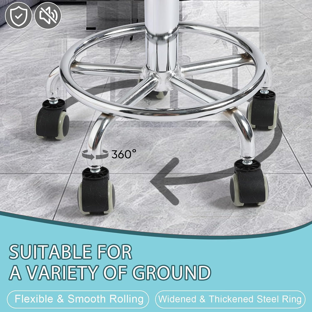 500lbs Heavy-Duty Adjustable Rolling Stool with Wheels & Foot pedal ring