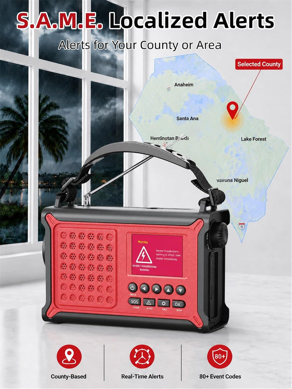 Mesqool S.A.M.E. NOAA Weather Alert Radio with Solar & Hand Crank Backup