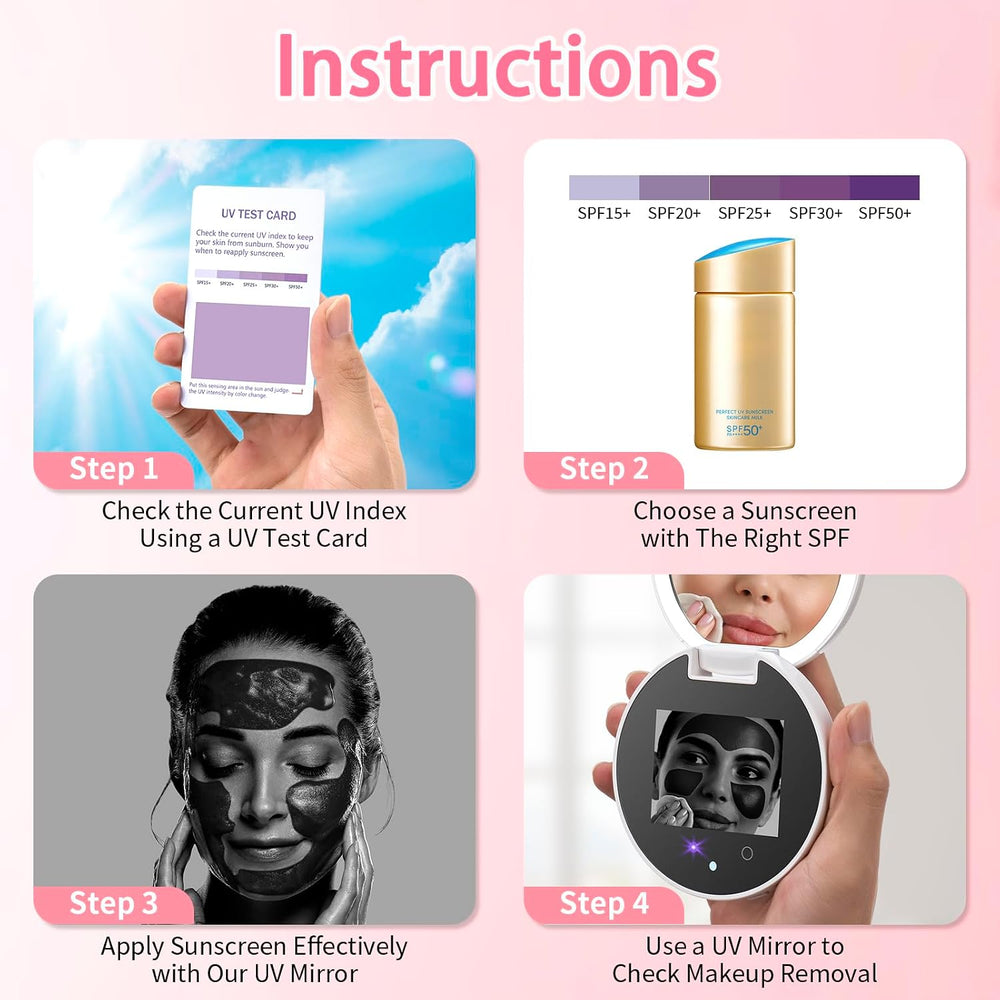 DESCHEN UV Camera Mirror for Sunscreen Test with 2X Makeup Mirror