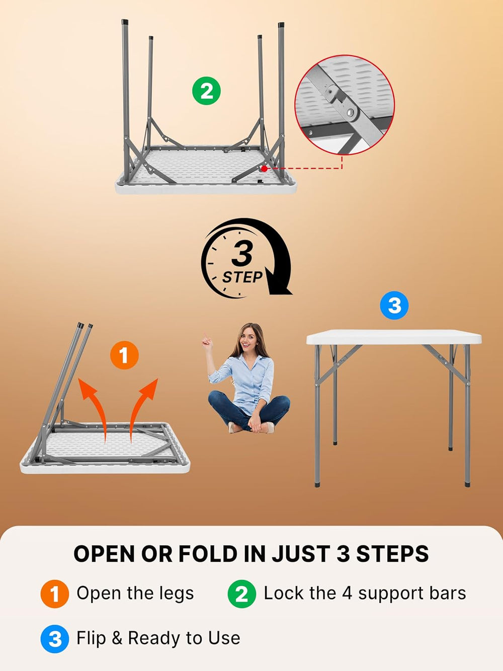 2.7FT Folding Table, 32 Inch Small Portable for Camping & RV