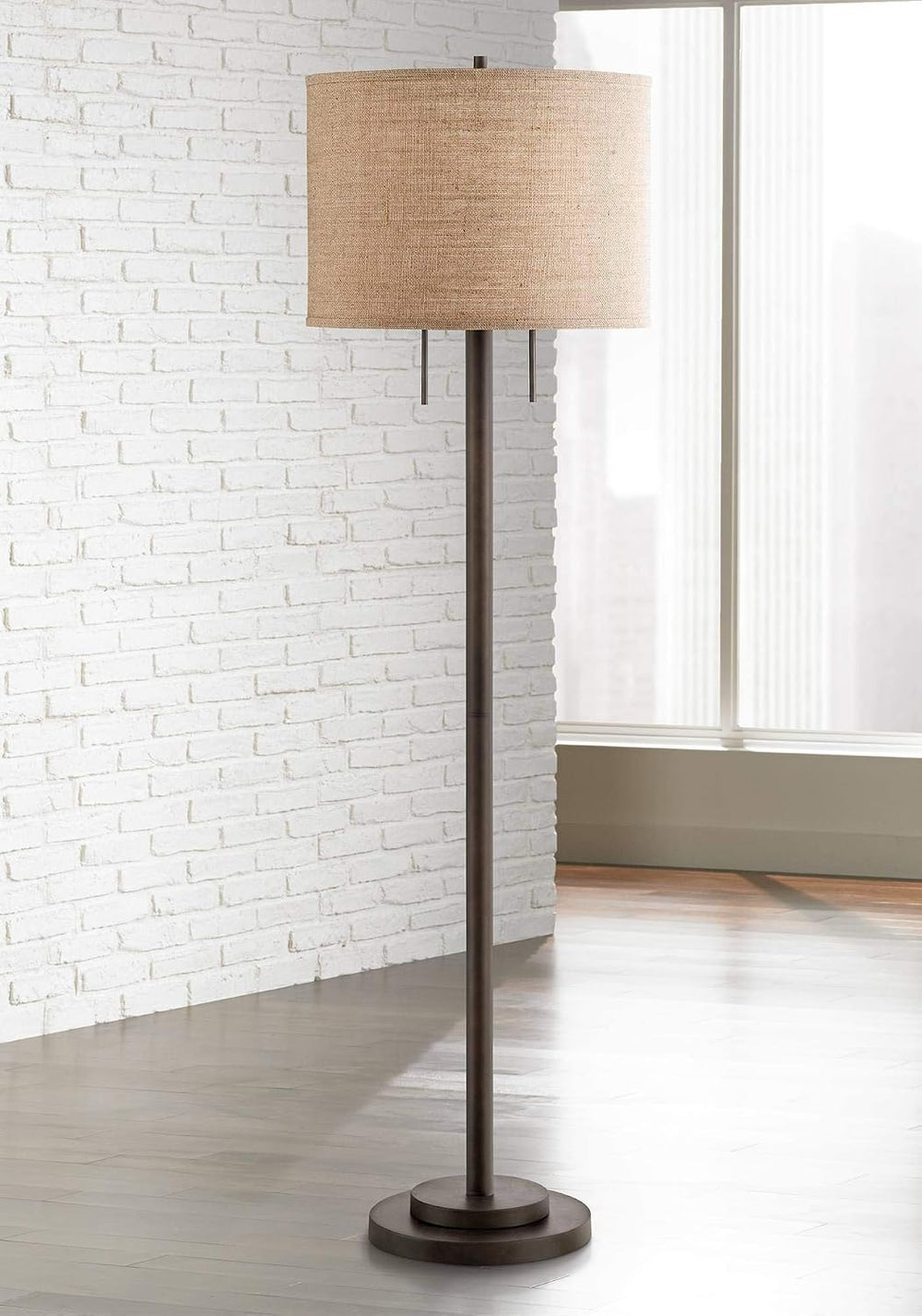 Garth 63 1/2" Tall Pull Chain Bronze and Burlap Floor Lamp