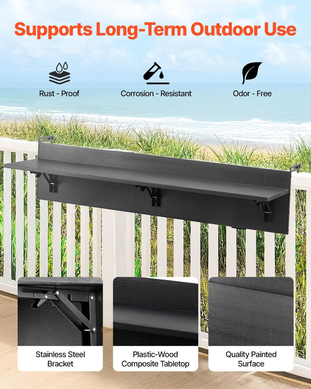 VEVOR Balcony Hanging Table, 48 x 12 inch Folding Balcony Railing Table, Outd...