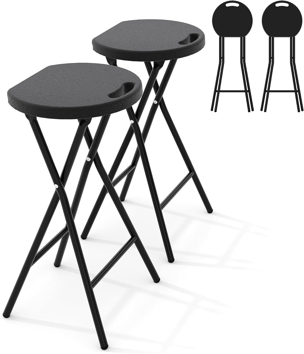 Garvee Folding Stool with Handle 24 Inch Tall 400lbs Capacity, 2 Pcs Black