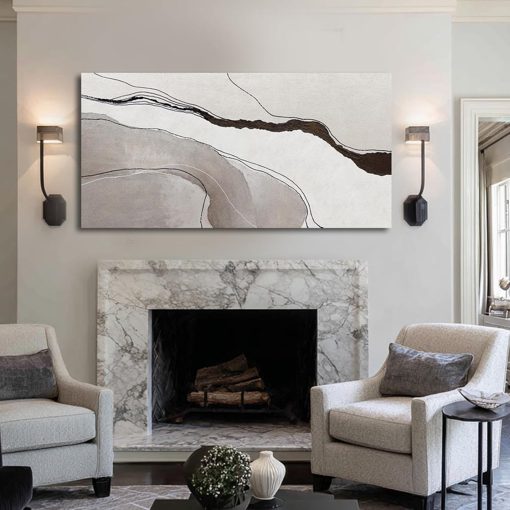 YLLTIEM Beige Gray Abstract Wall Art Canvas Print Modern Minimalist for Livin...