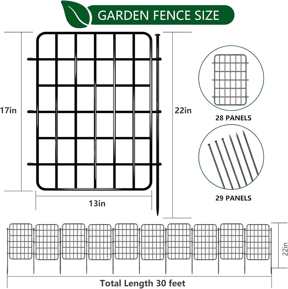 30ft x 17in Garden Fence Animal Barrier, 28 Panels No Dig Fence Border, Rustp...