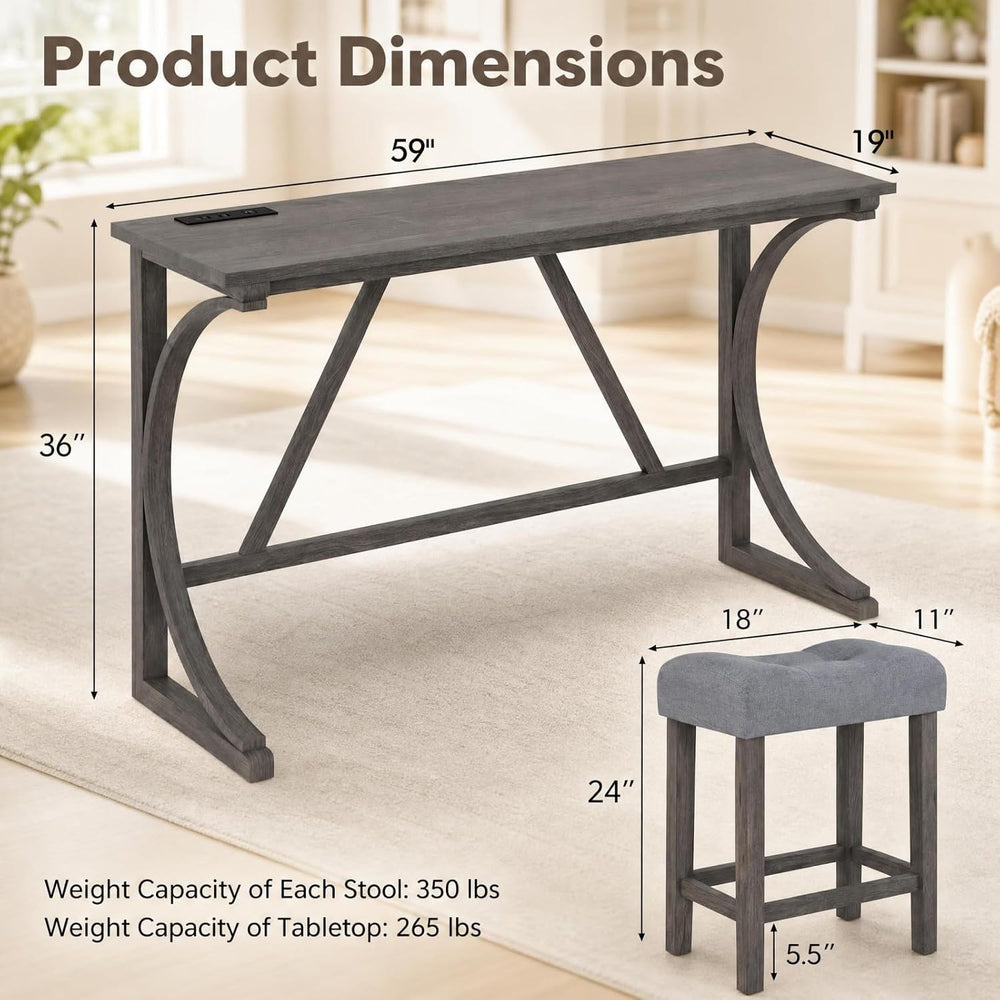 GIANTEX 4-Piece Counter Height Bar Table Set with Power Outlet, Grey