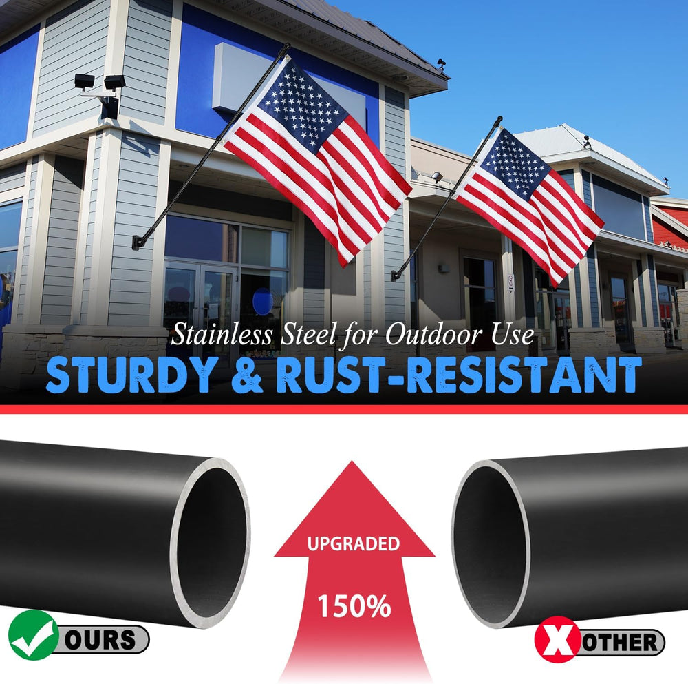 XIFAN American Flag with Pole Kit for Outside - 6FT Black Stainless Steel Fla...