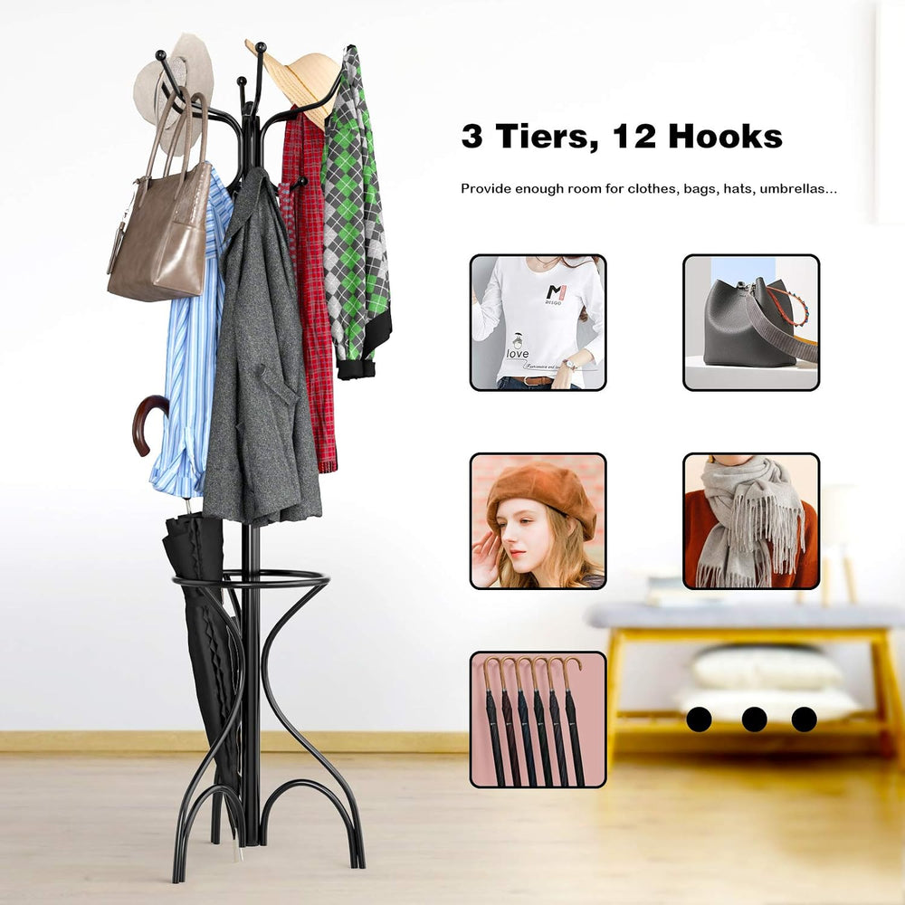 Tangkula 75 Inch Freestanding Metal Coat Rack, Black