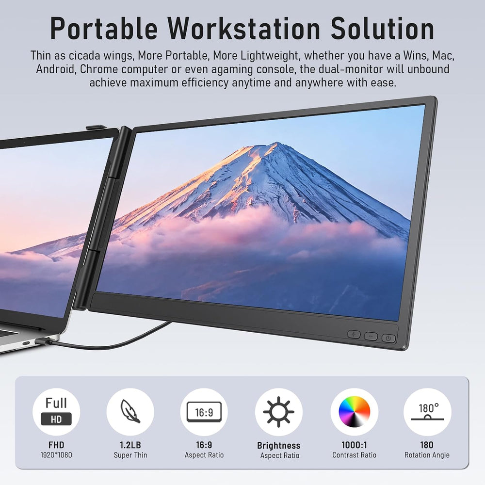 Macsecor Laptop Screen Extender, 14'' FHD 1080P Ultra-Slim Dual Porta...