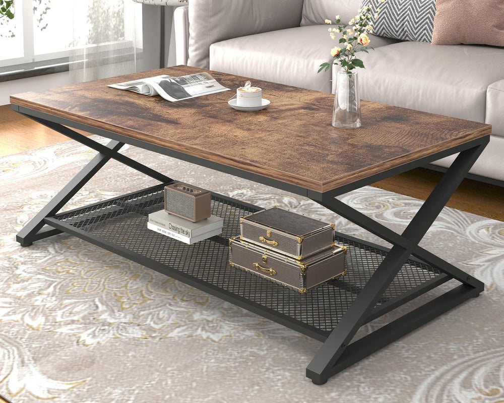 LVB Coffee Table for Living Room, 2 Tier Tea Table, 47 inch, Rustic Brown