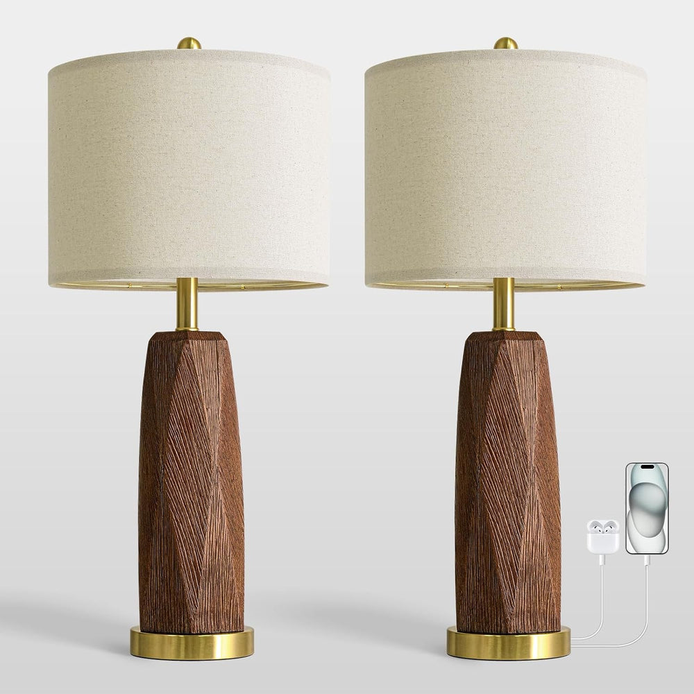 BOBOMOMO 27.5" Table Lamps Set of 2 with USB-A & USB-C Charging Port...