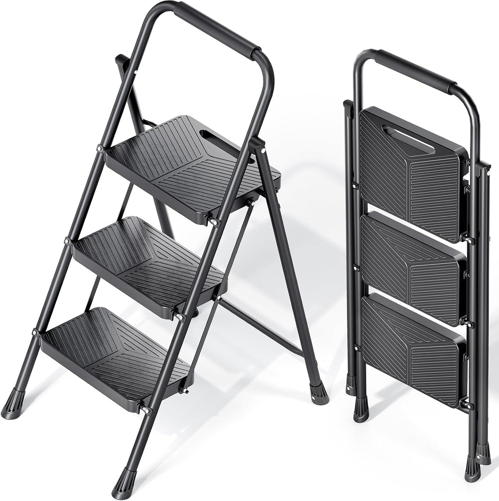 KINGRACK Folding 3 Step Ladder, Step Stool with Anti-Slip Pedals