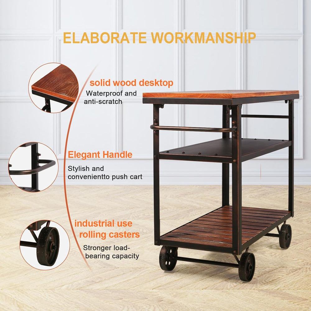 Topower Industrial Bar Cart, Serving Cart with Wheels and Handle, 3-Tier Beve...