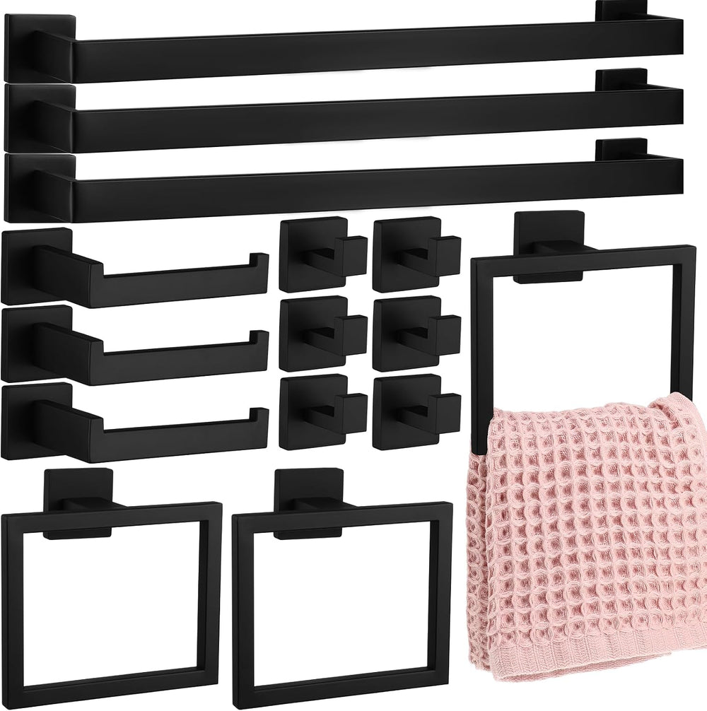15 Pcs Black Bathroom Hardware Accessories Bath Towel Bar Set