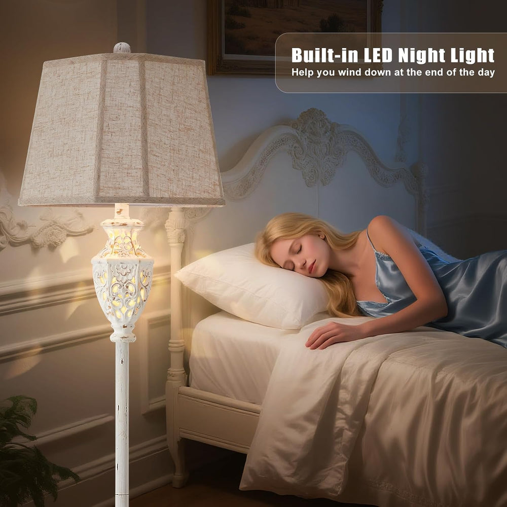 Luvkczc Rustic Floor Lamp - Resin Carved Base with Hollow Night Light
