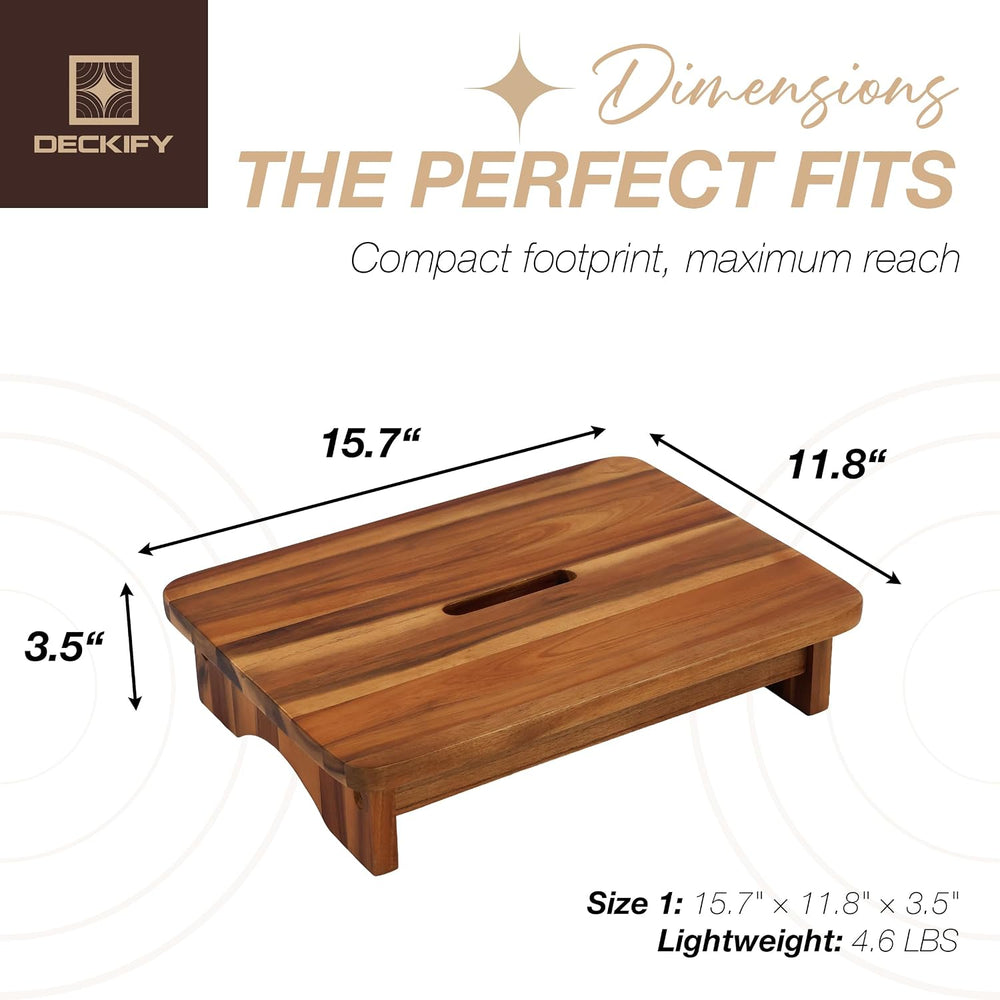 Acacia Wood Step Stool for Adults, Non-Slip, Golden Teak, 3.5 Inch